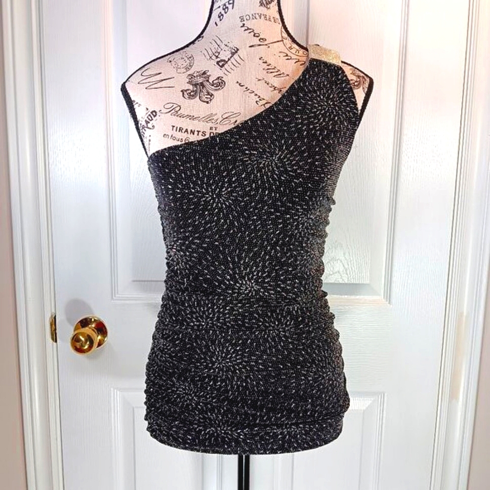 NWOT Eclipse Women's Black Sequin One-Shoulder Top Formal Size S
